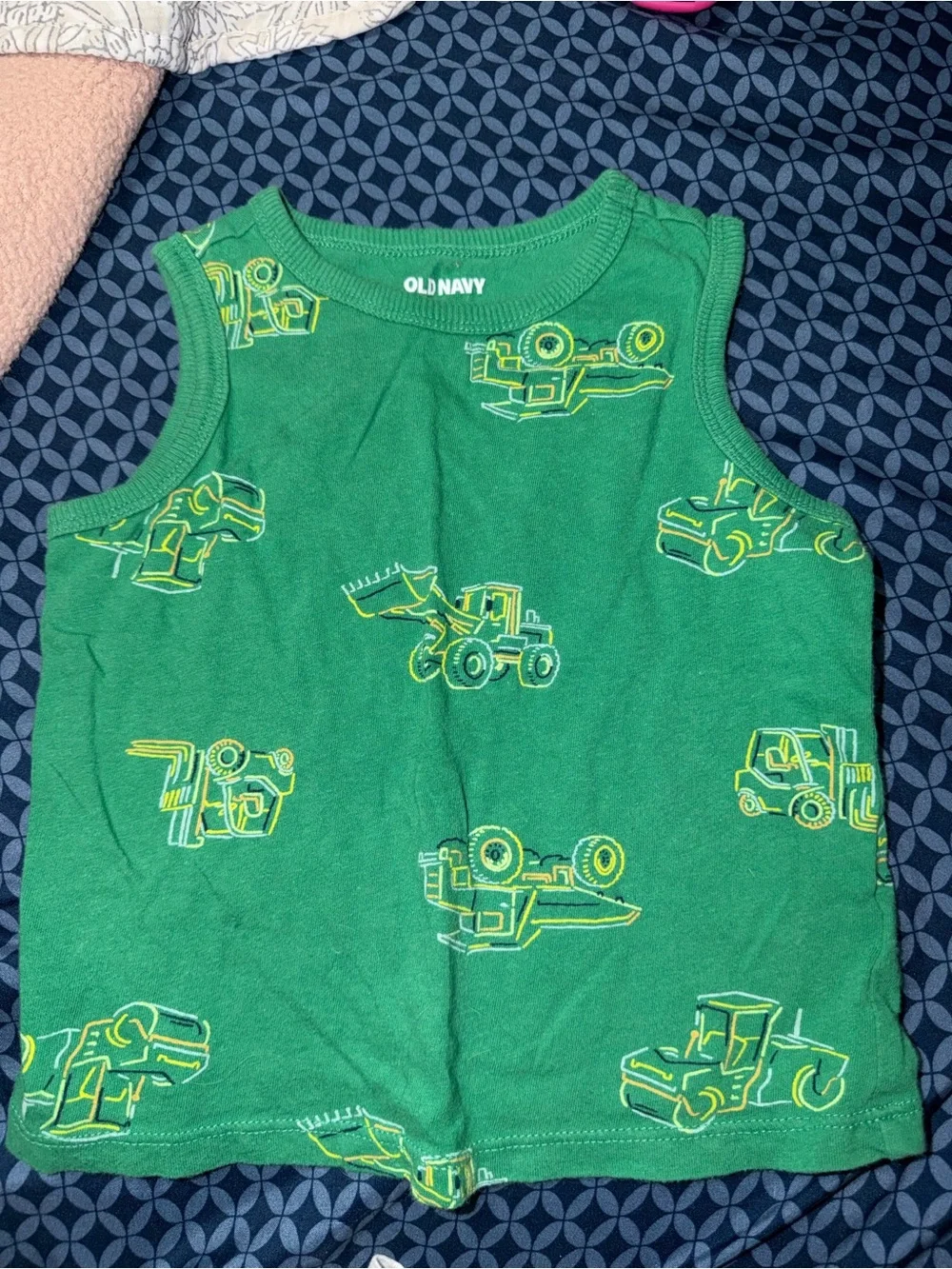 Old Navy Green Tank Top with Yellow Construction Truck Prints